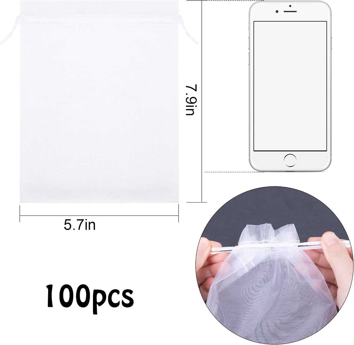 6x8 Inch 100 Pieces Green Fruit Protection Bags- Fruit Netting Bags with Drawstring,Garden Fruit Cover Mesh Bag to Protect Plants from Pest Birds Squirrels