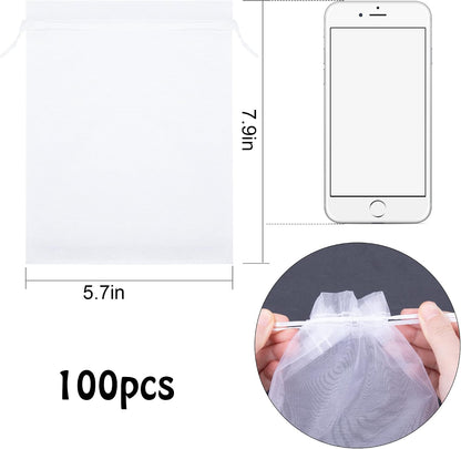 6x8 Inch 100 Pieces Green Fruit Protection Bags- Fruit Netting Bags with Drawstring,Garden Fruit Cover Mesh Bag to Protect Plants from Pest Birds Squirrels