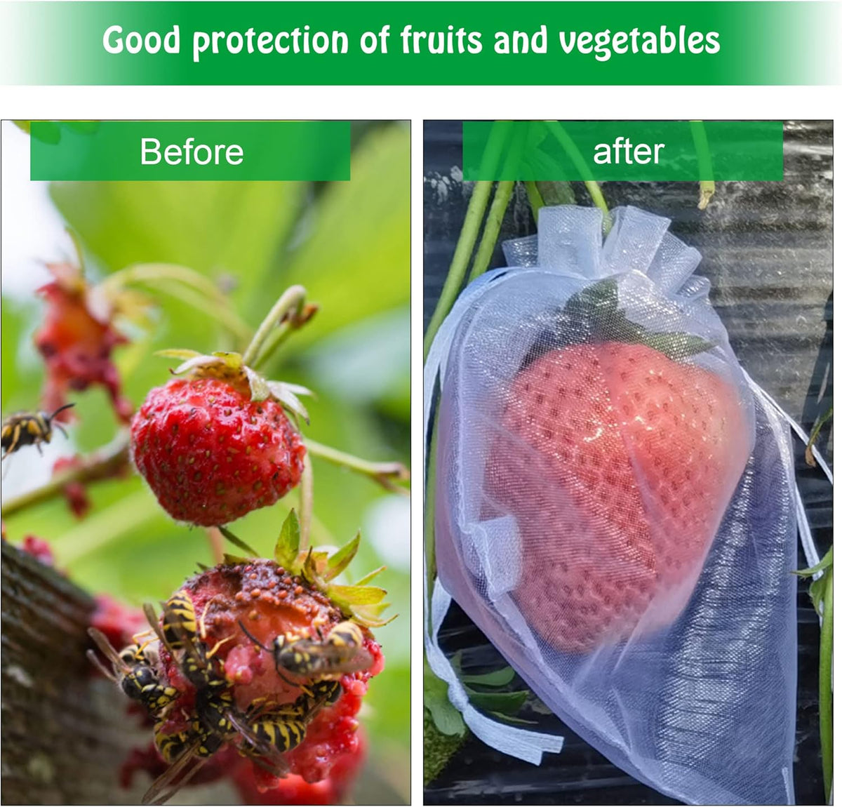 6x8 Inch 100 Pieces Green Fruit Protection Bags- Fruit Netting Bags with Drawstring,Garden Fruit Cover Mesh Bag to Protect Plants from Pest Birds Squirrels