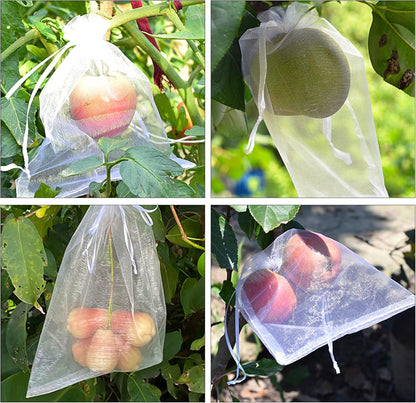 6x8 Inch 100 Pieces Green Fruit Protection Bags- Fruit Netting Bags with Drawstring,Garden Fruit Cover Mesh Bag to Protect Plants from Pest Birds Squirrels
