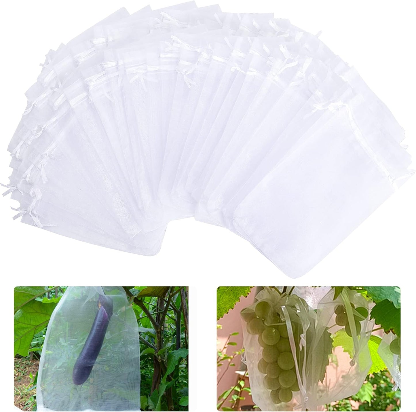 6x8 Inch 100 Pieces Green Fruit Protection Bags- Fruit Netting Bags with Drawstring,Garden Fruit Cover Mesh Bag to Protect Plants from Pest Birds Squirrels