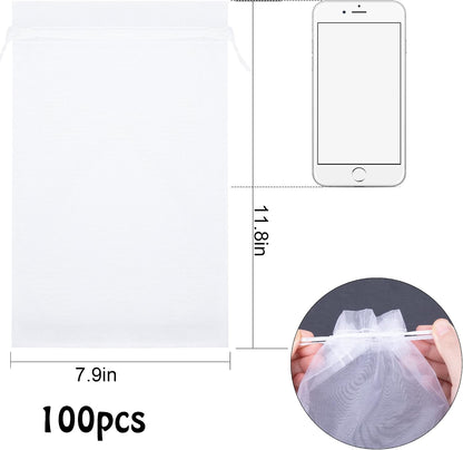 6x8 Inch 100 Pieces Green Fruit Protection Bags- Fruit Netting Bags with Drawstring,Garden Fruit Cover Mesh Bag to Protect Plants from Pest Birds Squirrels
