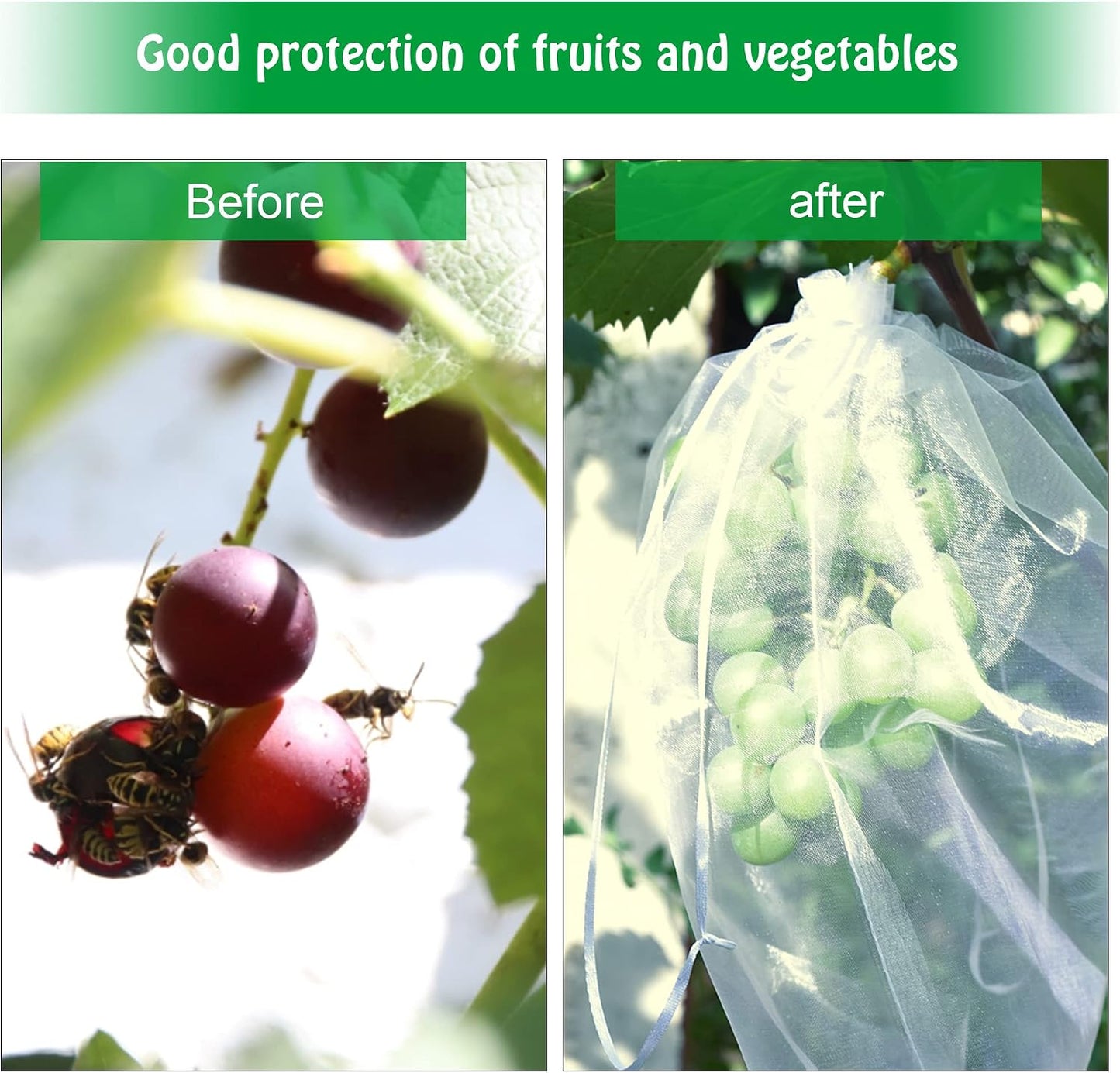 6x8 Inch 100 Pieces Green Fruit Protection Bags- Fruit Netting Bags with Drawstring,Garden Fruit Cover Mesh Bag to Protect Plants from Pest Birds Squirrels