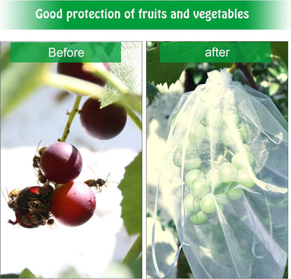 6x8 Inch 100 Pieces Green Fruit Protection Bags- Fruit Netting Bags with Drawstring,Garden Fruit Cover Mesh Bag to Protect Plants from Pest Birds Squirrels