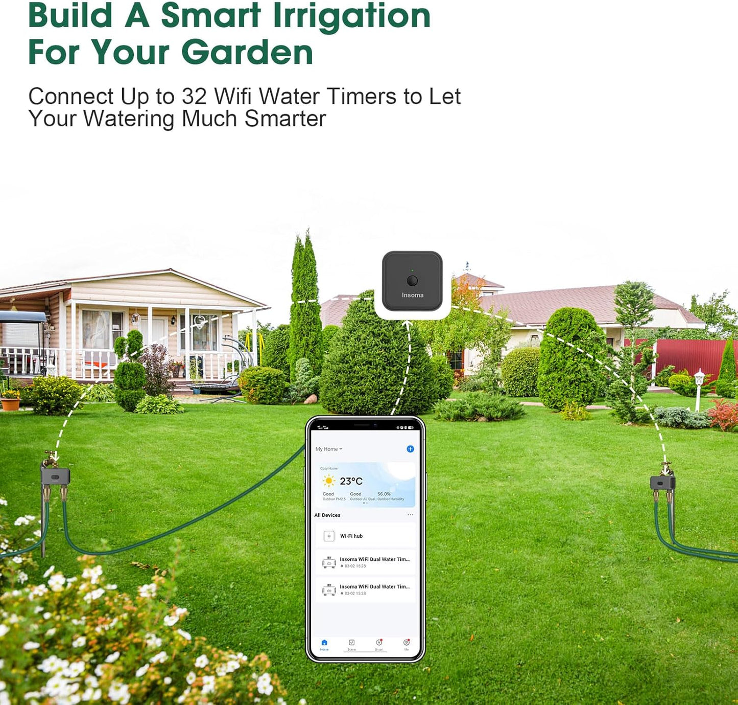 WiFi Hose Timer with Brass Inlet, 2-Zone Sprinkler Timer for Irrigation