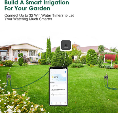 WiFi Hose Timer with Brass Inlet, 2-Zone Sprinkler Timer for Irrigation