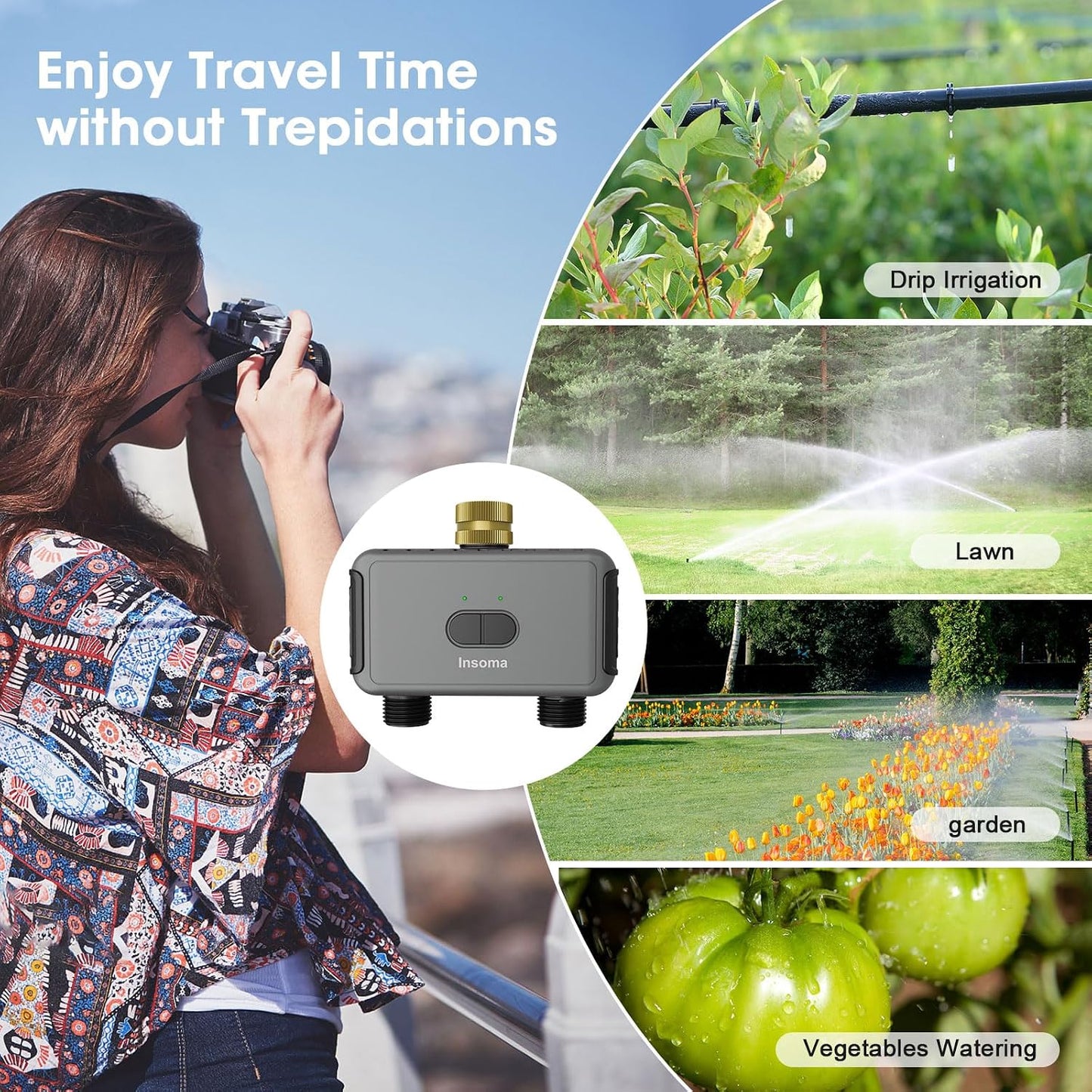 WiFi Hose Timer with Brass Inlet, 2-Zone Sprinkler Timer for Irrigation