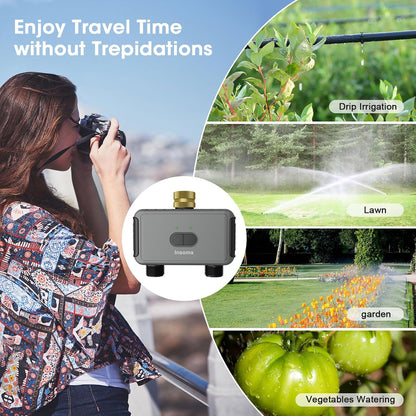 WiFi Hose Timer with Brass Inlet, 2-Zone Sprinkler Timer for Irrigation