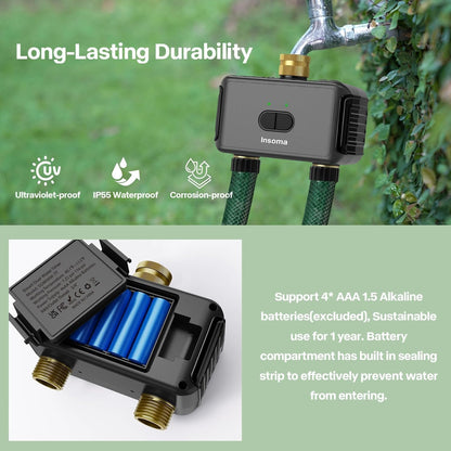 WiFi Hose Timer with Brass Inlet, 2-Zone Sprinkler Timer for Irrigation