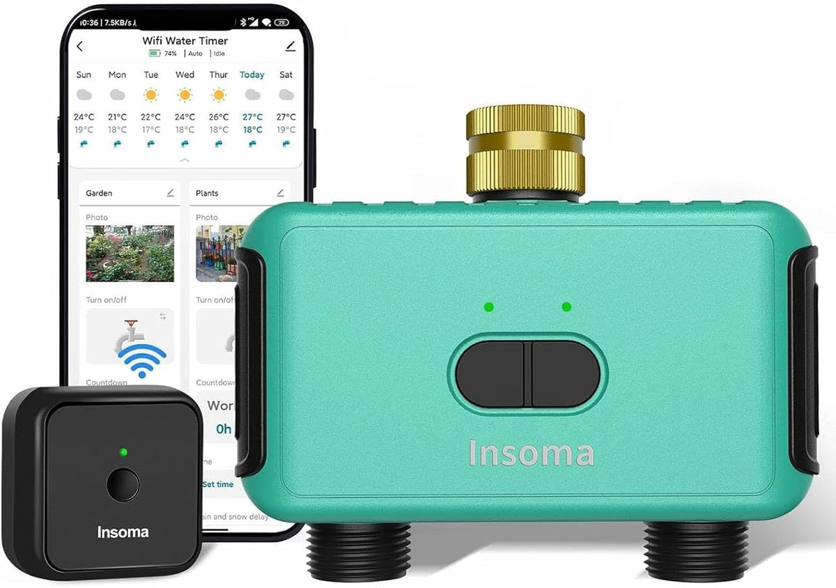 WiFi Hose Timer with Brass Inlet, 2-Zone Sprinkler Timer for Irrigation