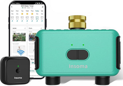 WiFi Hose Timer with Brass Inlet, 2-Zone Sprinkler Timer for Irrigation