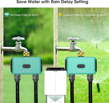 WiFi Hose Timer with Brass Inlet, 2-Zone Sprinkler Timer for Irrigation