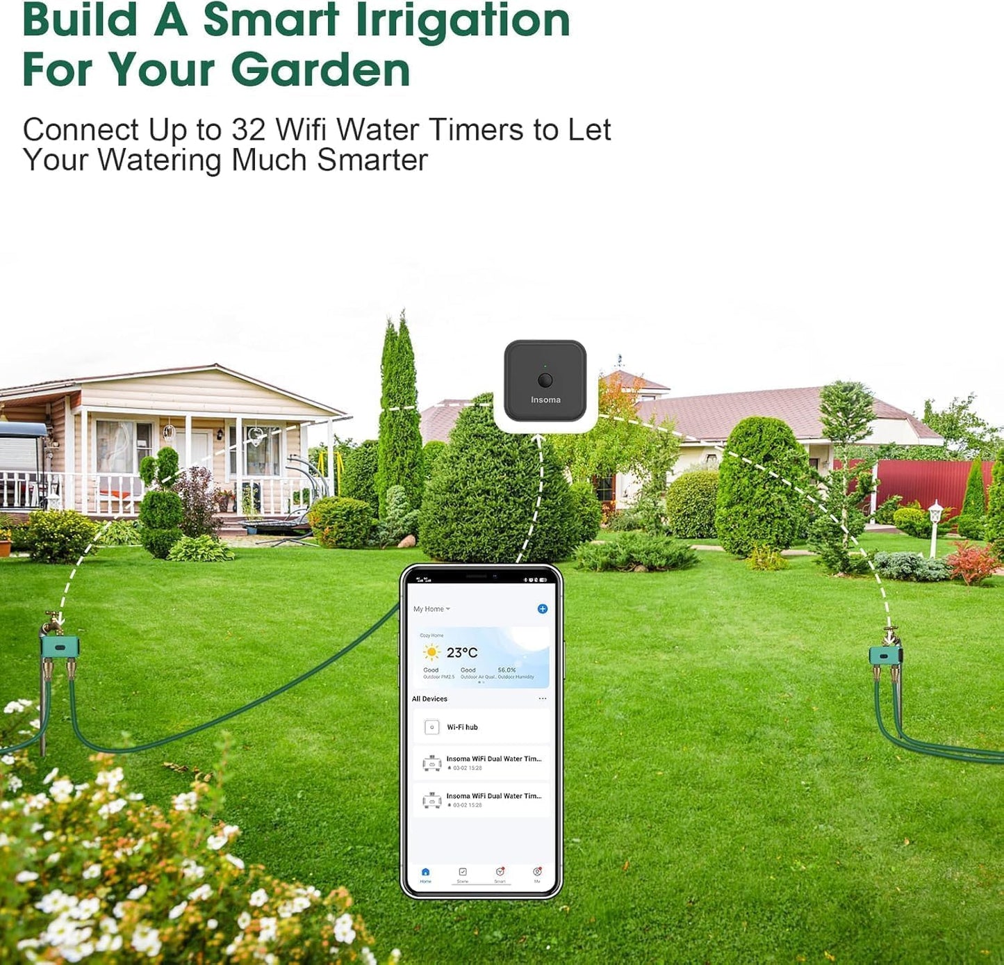 WiFi Hose Timer with Brass Inlet, 2-Zone Sprinkler Timer for Irrigation