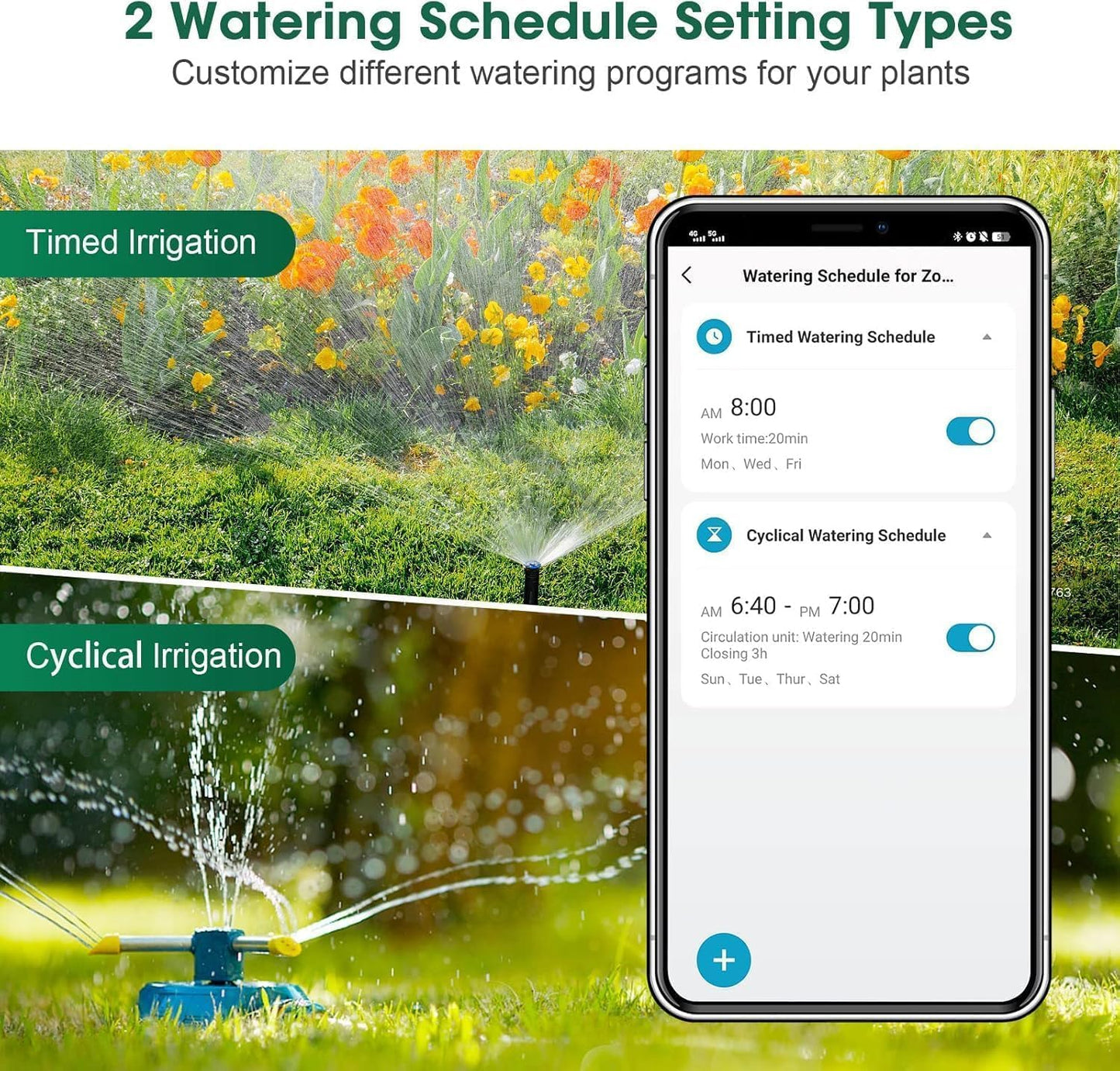 WiFi Hose Timer with Brass Inlet, 2-Zone Sprinkler Timer for Irrigation