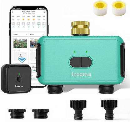 WiFi Hose Timer with Brass Inlet, 2-Zone Sprinkler Timer for Irrigation