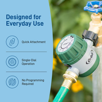 Mechanical Water Timer - Adjustable Irrigation Shutoff for Lawn & Garden Watering - Battery-Free Clockwork Hose Faucet Timer with Easy Grip Dial & Manual Bypass - 62034