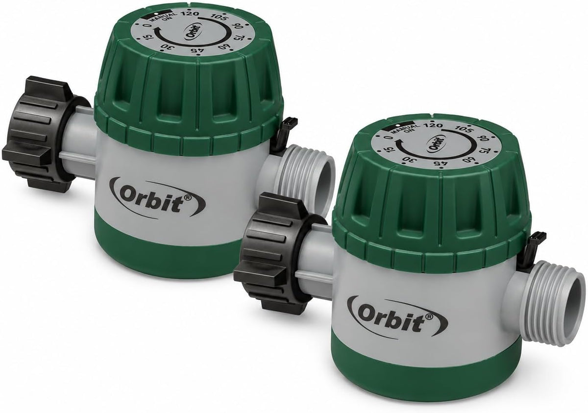 Mechanical Water Timer - Adjustable Irrigation Shutoff for Lawn & Garden Watering - Battery-Free Clockwork Hose Faucet Timer with Easy Grip Dial & Manual Bypass - 62034