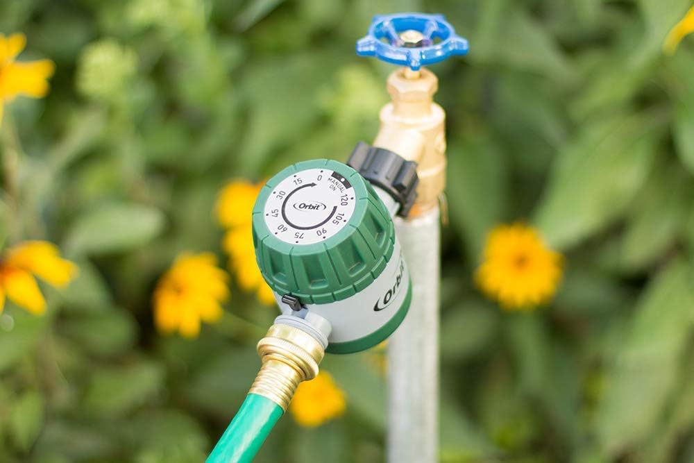 Mechanical Water Timer - Adjustable Irrigation Shutoff for Lawn & Garden Watering - Battery-Free Clockwork Hose Faucet Timer with Easy Grip Dial & Manual Bypass - 62034