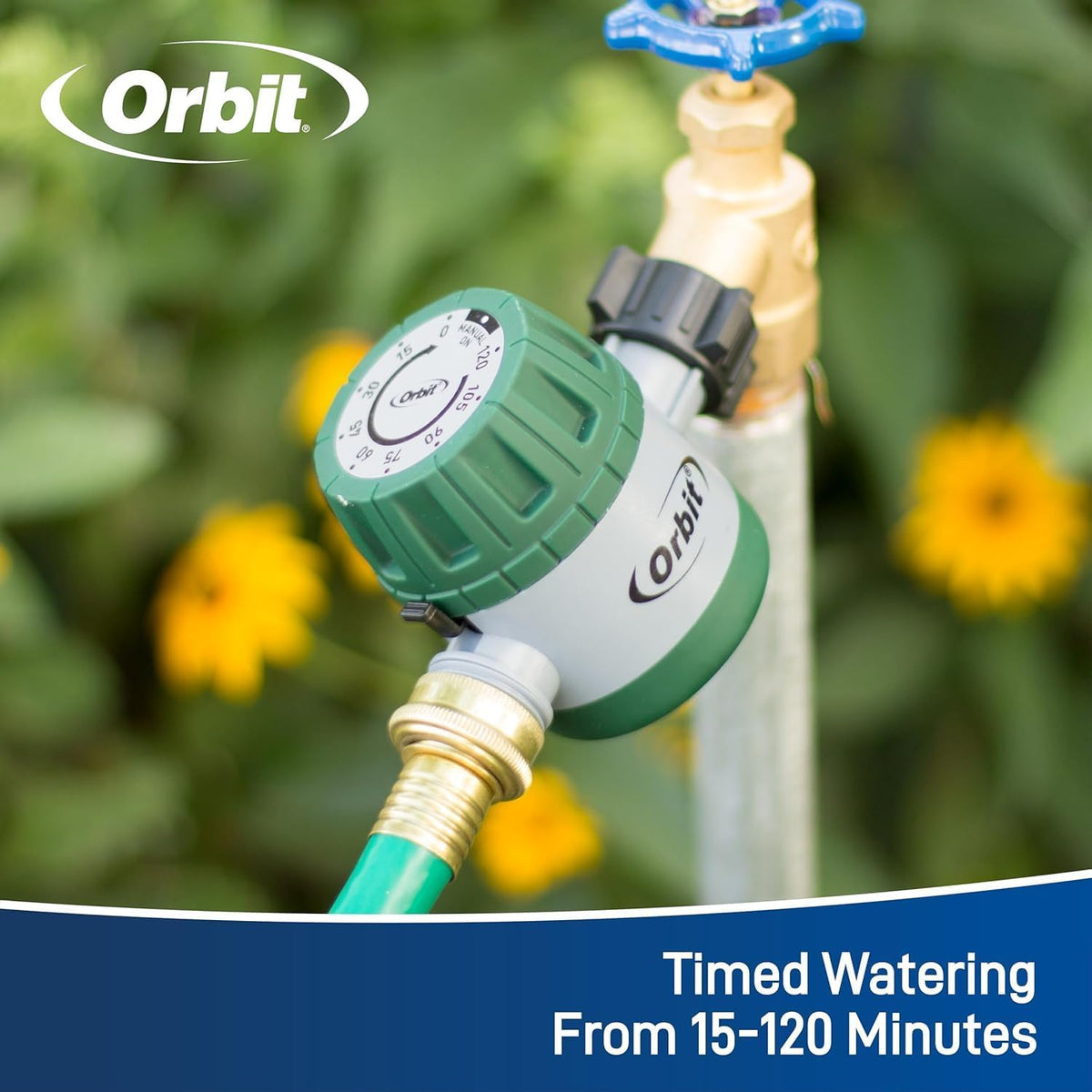 Mechanical Water Timer - Adjustable Irrigation Shutoff for Lawn & Garden Watering - Battery-Free Clockwork Hose Faucet Timer with Easy Grip Dial & Manual Bypass - 62034