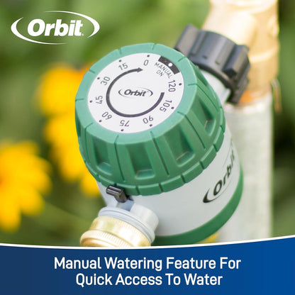 Mechanical Water Timer - Adjustable Irrigation Shutoff for Lawn & Garden Watering - Battery-Free Clockwork Hose Faucet Timer with Easy Grip Dial & Manual Bypass - 62034