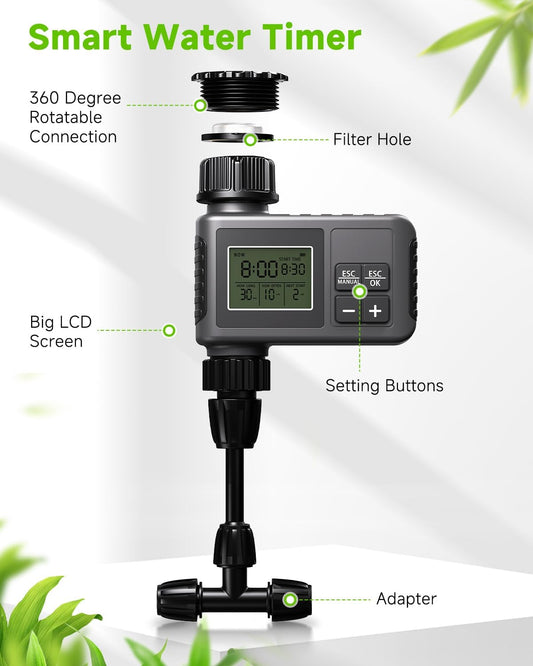 124FT Drip Irrigation System with LCD Timer, Automatic Watering System Kits,5/16 Inch Hose 1/4 Inch Distribution Tubing 3 Sprayer Types, for Garden, Greenhouse, Garden, Lawn