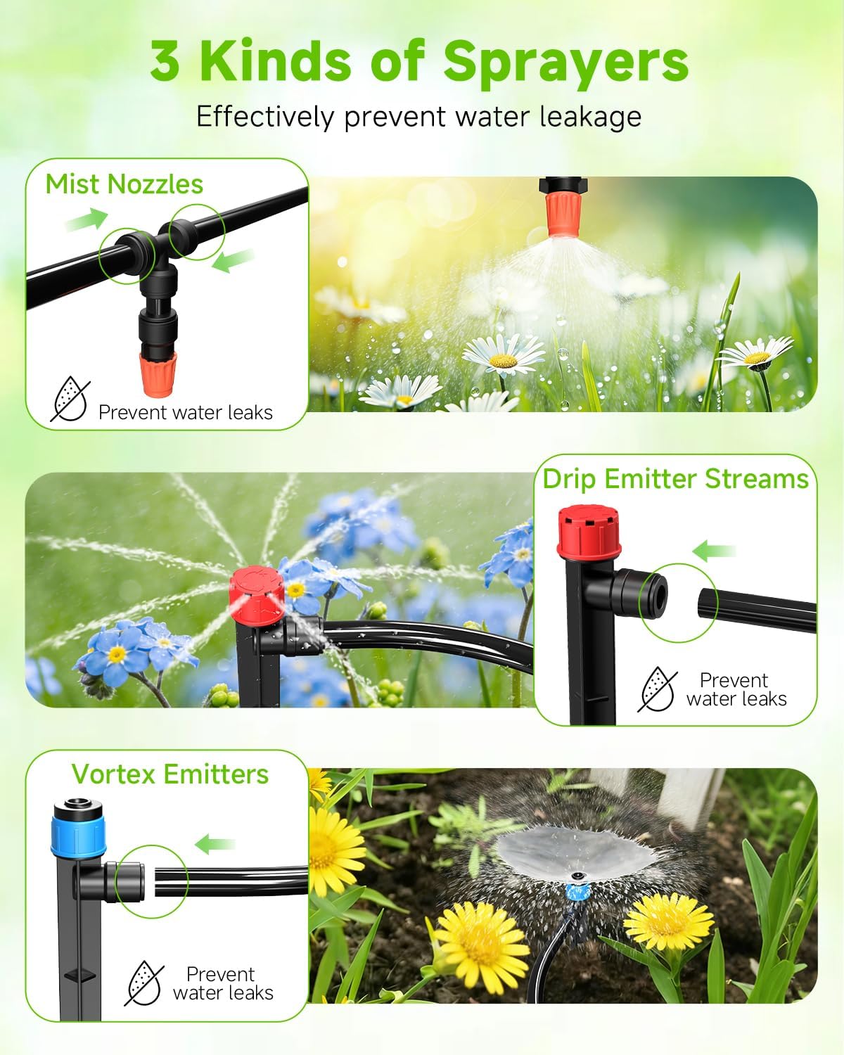 124FT Drip Irrigation System with LCD Timer, Automatic Watering System Kits,5/16 Inch Hose 1/4 Inch Distribution Tubing 3 Sprayer Types, for Garden, Greenhouse, Garden, Lawn