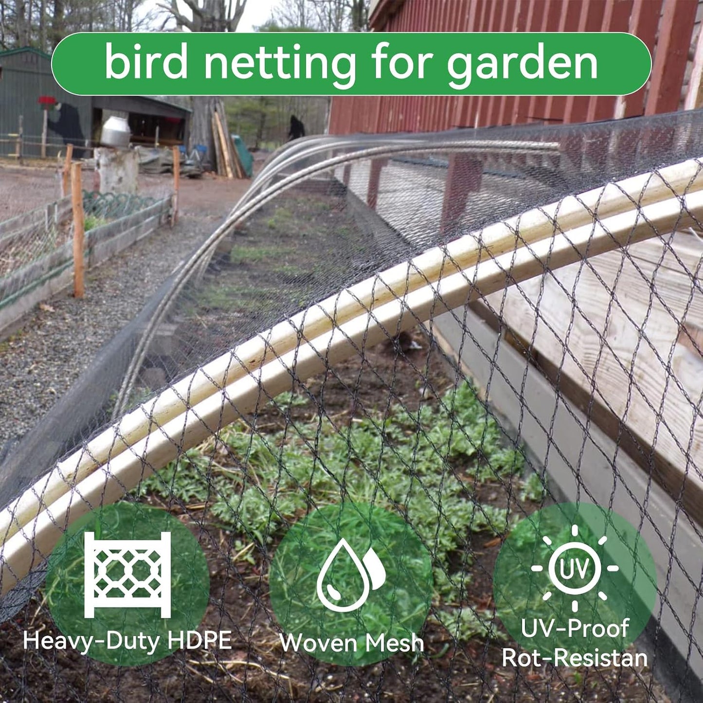 Bird Netting 7.5x65 FT 1/2 Inch Mesh Heavy Duty Woven Mesh Netting