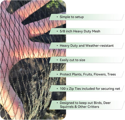 Bird Netting 7.5x65 FT 1/2 Inch Mesh Heavy Duty Woven Mesh Netting