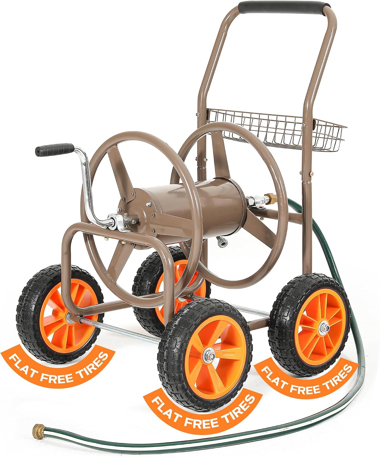 Garden Water Hose Reel Cart - 250 ft. Capacity, 10" Pneumatic Tires, Powder-Coated Steel Frame for Tangle-Free Garden Hose Storage
