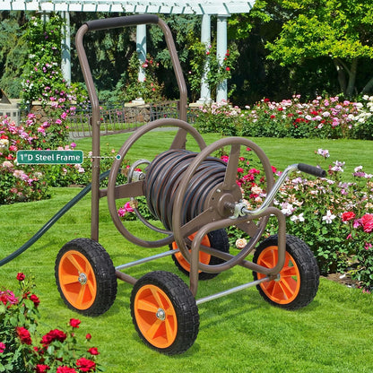 Garden Water Hose Reel Cart - 250 ft. Capacity, 10" Pneumatic Tires, Powder-Coated Steel Frame for Tangle-Free Garden Hose Storage