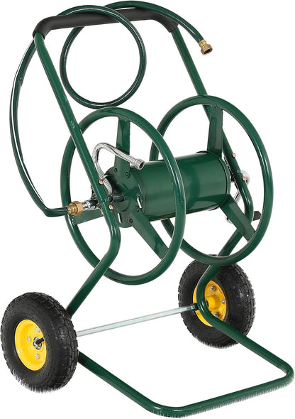 Garden Water Hose Reel Cart - 250 ft. Capacity, 10" Pneumatic Tires, Powder-Coated Steel Frame for Tangle-Free Garden Hose Storage