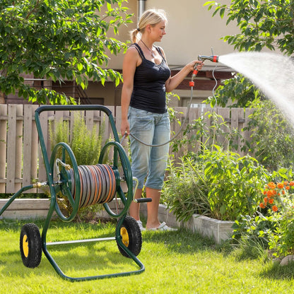 Garden Water Hose Reel Cart - 250 ft. Capacity, 10" Pneumatic Tires, Powder-Coated Steel Frame for Tangle-Free Garden Hose Storage