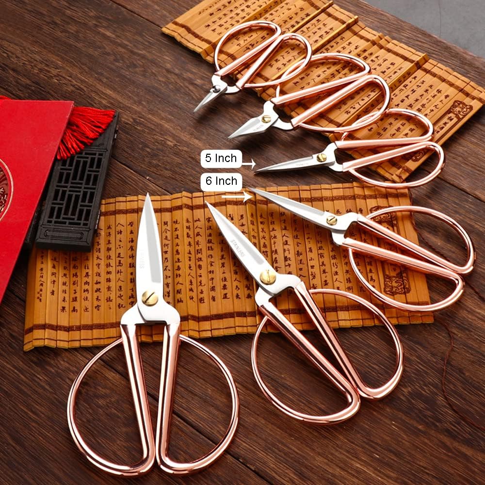 6 Inch All Stainless Steel Sewing Scissors, Sharp Tailor Scissors for Embroidery, Sewing, Craft, DIY Art Work & Daily Use for Home Office School Rose Gold