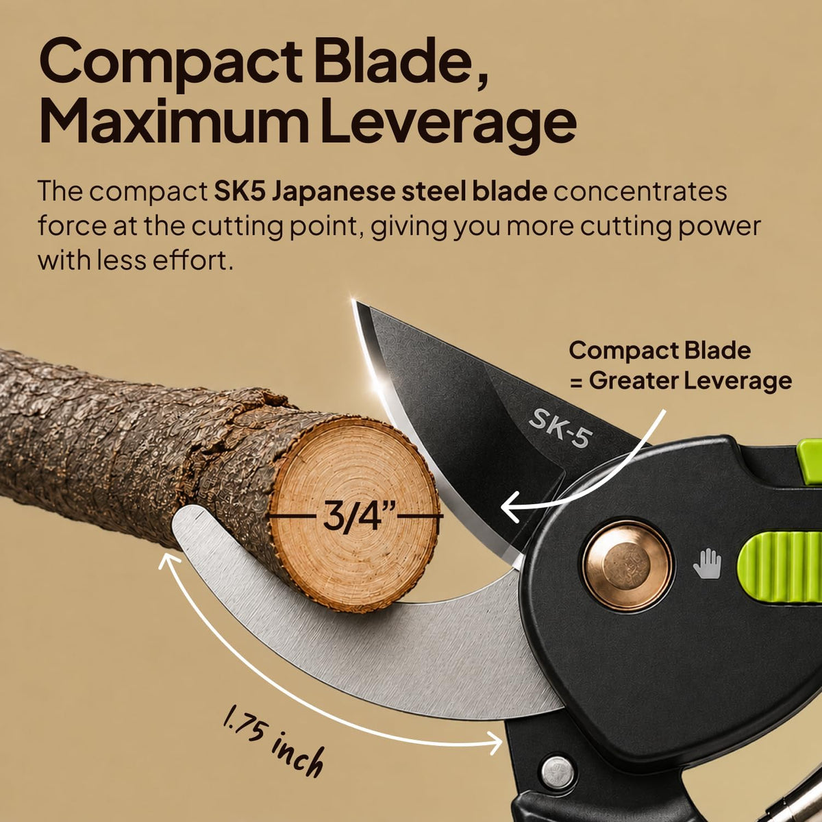 Ultra Sharp Japanese Steel Pruning Shears - Cuts 3X Easier, Weak Hand Arthritis Clippers, Rust-Resistant Titanium Coated Pruner, Effortlessly Cuts 3/4 Inch
