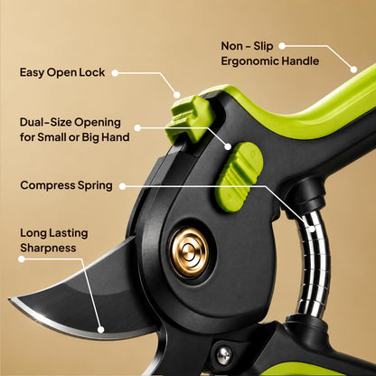 Ultra Sharp Japanese Steel Pruning Shears - Cuts 3X Easier, Weak Hand Arthritis Clippers, Rust-Resistant Titanium Coated Pruner, Effortlessly Cuts 3/4 Inch