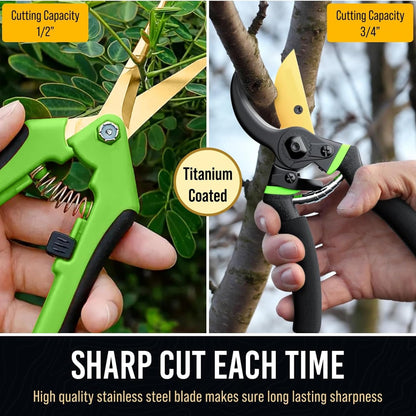 Ultra Sharp Japanese Steel Pruning Shears - Cuts 3X Easier, Weak Hand Arthritis Clippers, Rust-Resistant Titanium Coated Pruner, Effortlessly Cuts 3/4 Inch