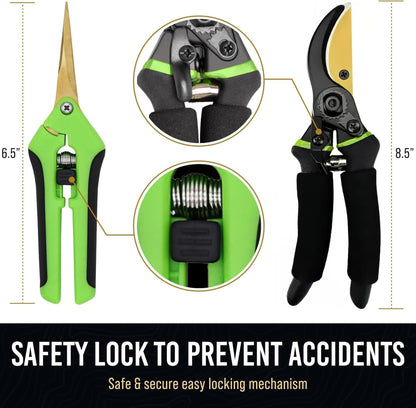 Ultra Sharp Japanese Steel Pruning Shears - Cuts 3X Easier, Weak Hand Arthritis Clippers, Rust-Resistant Titanium Coated Pruner, Effortlessly Cuts 3/4 Inch