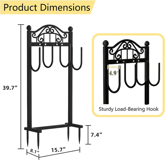 Garden Hose Holder, Easy Coiling & Tangle-Free Metal Hose Reel, Portable Water Hose Storage Organizer for 100FT Hoses, Freestanding Hose Holder for Lawn, Yard and Garden, Black