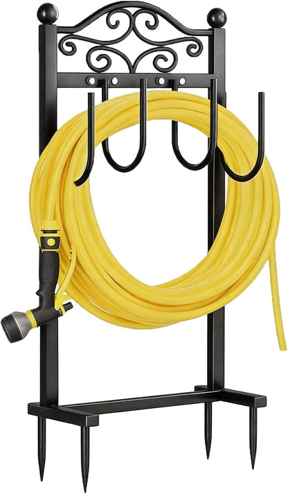 Garden Hose Holder, Easy Coiling & Tangle-Free Metal Hose Reel, Portable Water Hose Storage Organizer for 100FT Hoses, Freestanding Hose Holder for Lawn, Yard and Garden, Black