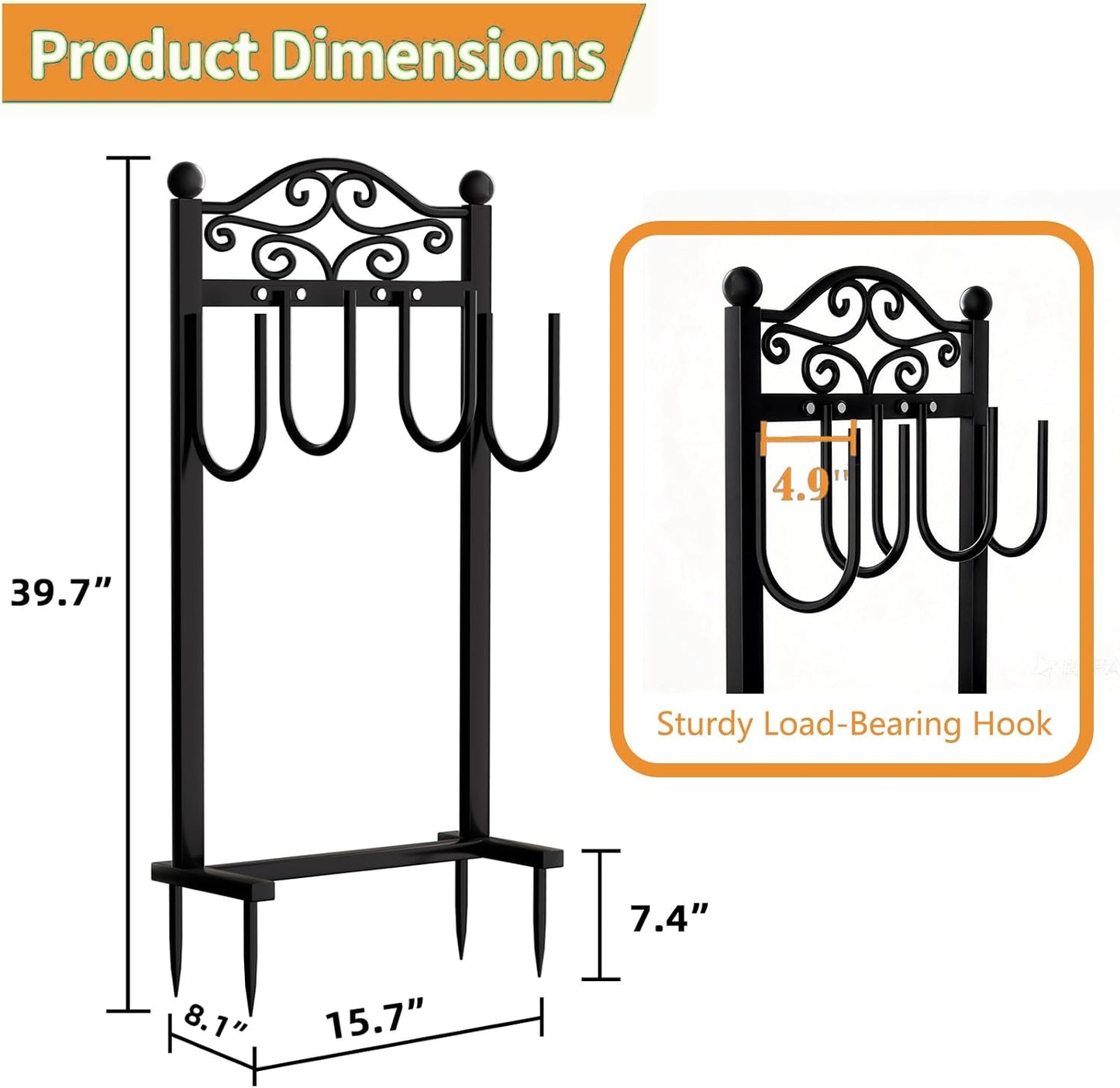 Garden Hose Holder, Easy Coiling & Tangle-Free Metal Hose Reel, Portable Water Hose Storage Organizer for 100FT Hoses, Freestanding Hose Holder for Lawn, Yard and Garden, Black