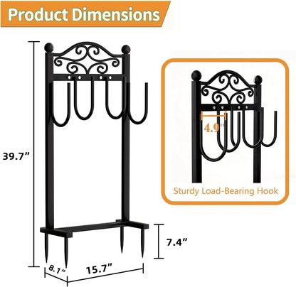Garden Hose Holder, Easy Coiling & Tangle-Free Metal Hose Reel, Portable Water Hose Storage Organizer for 100FT Hoses, Freestanding Hose Holder for Lawn, Yard and Garden, Black
