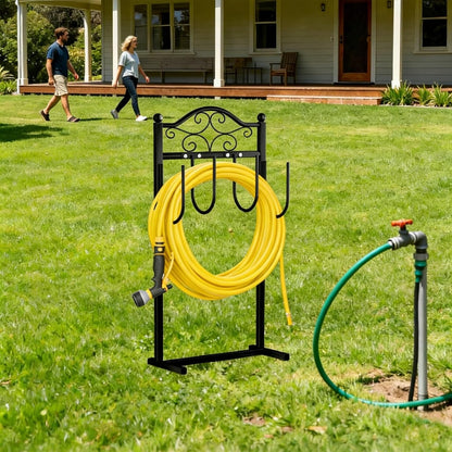 Garden Hose Holder, Easy Coiling & Tangle-Free Metal Hose Reel, Portable Water Hose Storage Organizer for 100FT Hoses, Freestanding Hose Holder for Lawn, Yard and Garden, Black