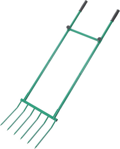 Heavy Duty Garden Broadfork 59" Steel Long Dual Handle Pitch Fork 16" Wide Broadfork 6 Steel Tines U-Shaped Hand Tiller Broad Fork for Farm and Garden Soil Loosening Weeding Composting Aeration