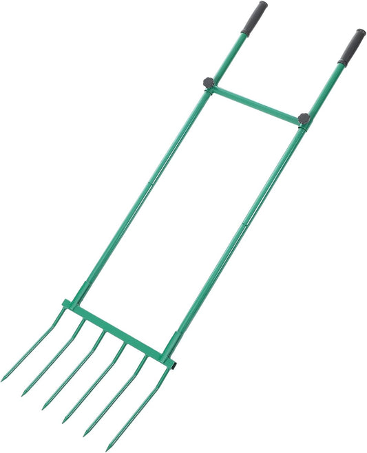 Heavy Duty Garden Broadfork 59" Steel Long Dual Handle Pitch Fork 16" Wide Broadfork 6 Steel Tines U-Shaped Hand Tiller Broad Fork for Farm and Garden Soil Loosening Weeding Composting Aeration