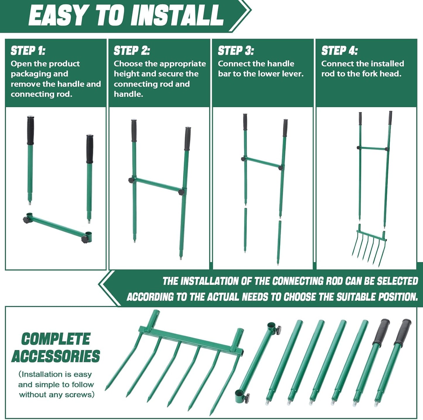 Heavy Duty Garden Broadfork 59" Steel Long Dual Handle Pitch Fork 16" Wide Broadfork 6 Steel Tines U-Shaped Hand Tiller Broad Fork for Farm and Garden Soil Loosening Weeding Composting Aeration