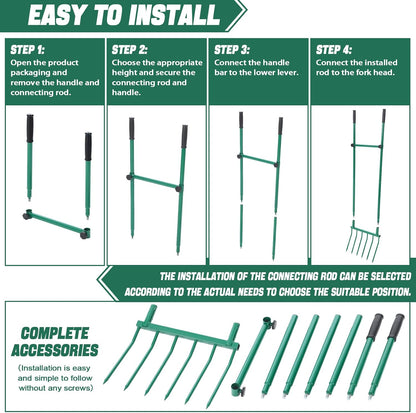 Heavy Duty Garden Broadfork 59" Steel Long Dual Handle Pitch Fork 16" Wide Broadfork 6 Steel Tines U-Shaped Hand Tiller Broad Fork for Farm and Garden Soil Loosening Weeding Composting Aeration