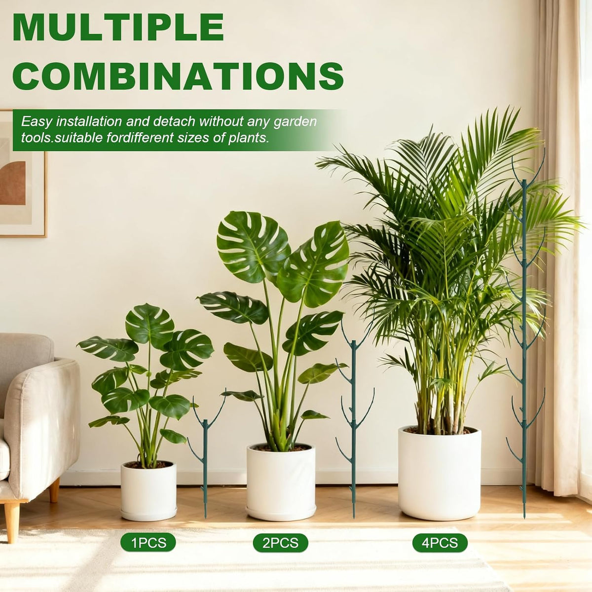 5 Pack Adjustable Plant Support Stakes Stackable Indoor/Outdoor Support Stakes Ideal for Supporting Monstera and Climbing Plants Gardening Accessories Perfect Alternative to Traditional Plant Stakes