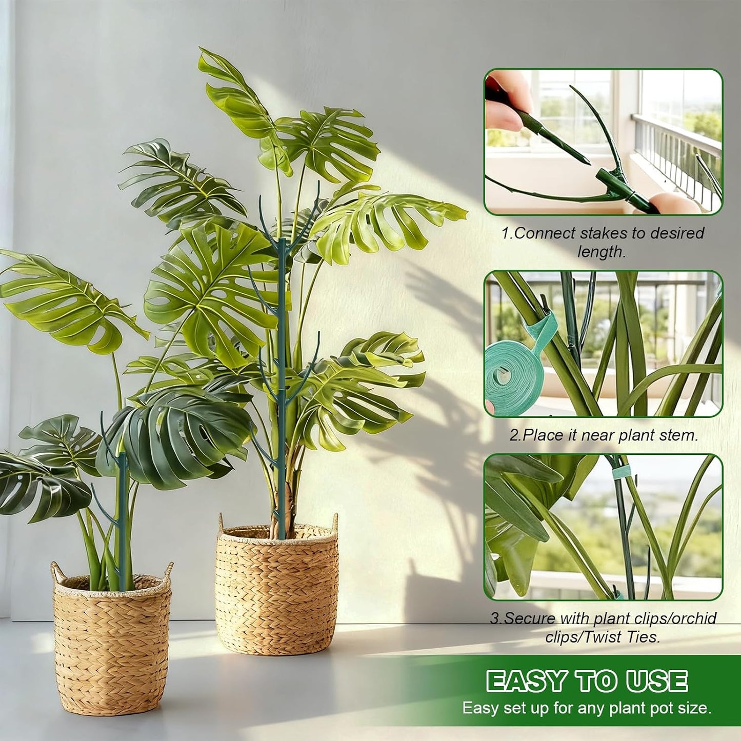 5 Pack Adjustable Plant Support Stakes Stackable Indoor/Outdoor Support Stakes Ideal for Supporting Monstera and Climbing Plants Gardening Accessories Perfect Alternative to Traditional Plant Stakes