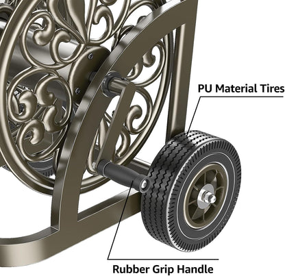 Garden Hose Reel Cart, Holds 200Ft 5/8" Hose, Easy Install