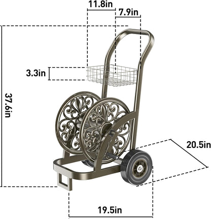 Garden Hose Reel Cart, Holds 200Ft 5/8" Hose, Easy Install